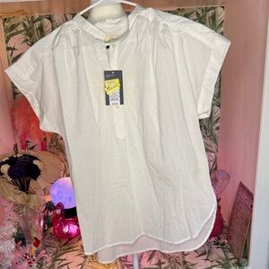 NWT Universal Thread White Blouse with Mandarin Collar and Cap Sleeves
